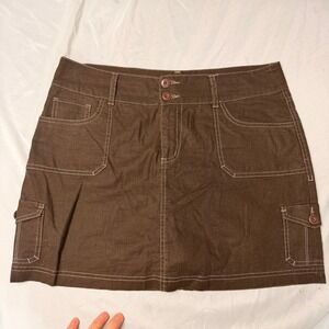 Beau Cargo Skort Brown Linen Cotton Blend Size 12 Utility Pockets Distressed